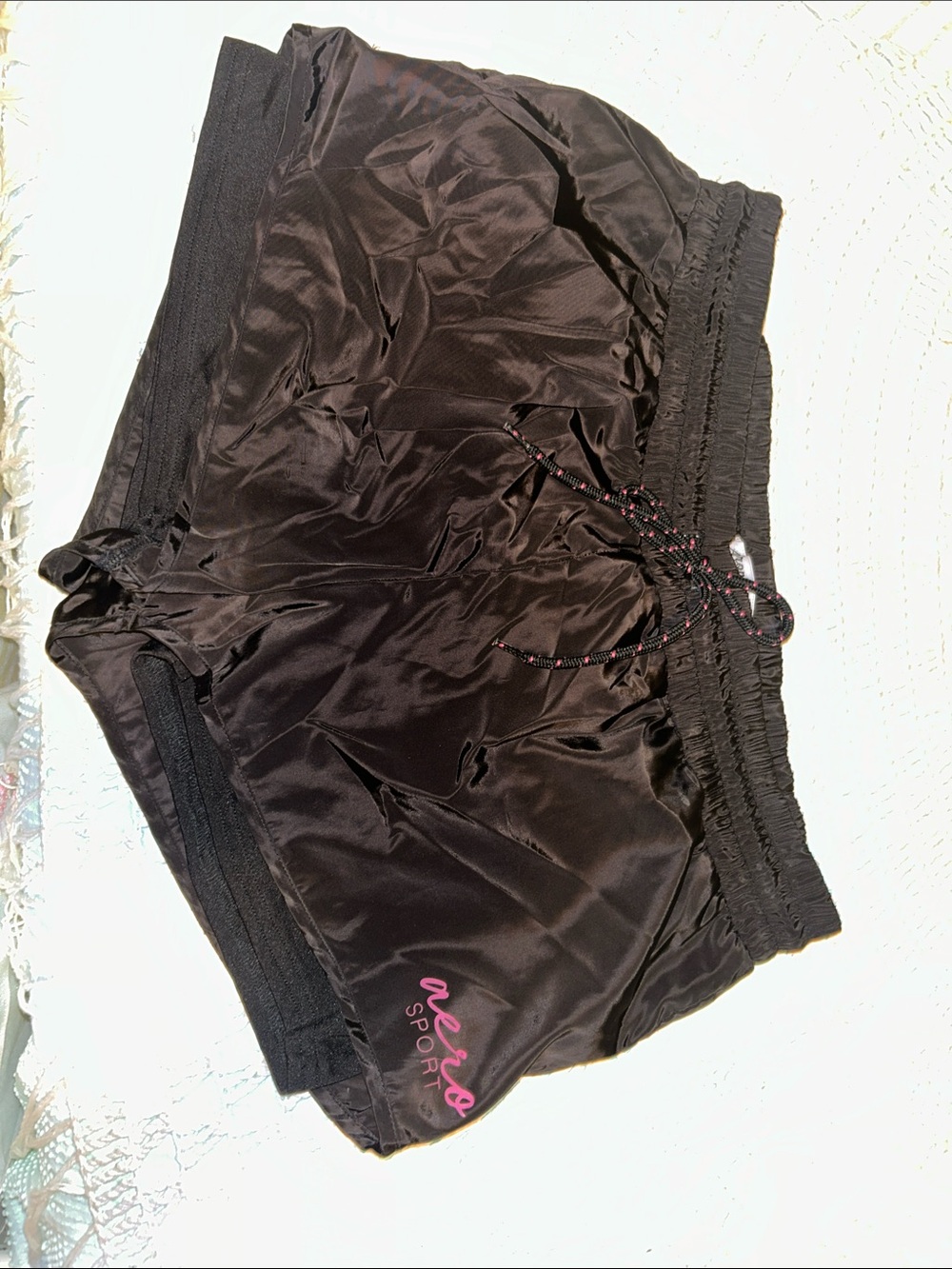 Aeropostale Black Athletic Shorts with Pink Logo with under lined shorts